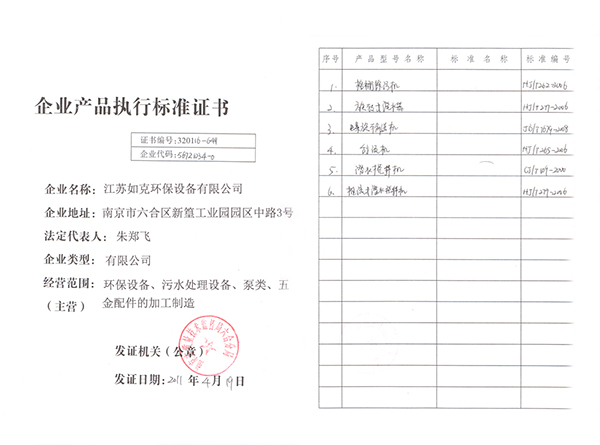 企業(yè)執(zhí)行標(biāo)準(zhǔn)證書